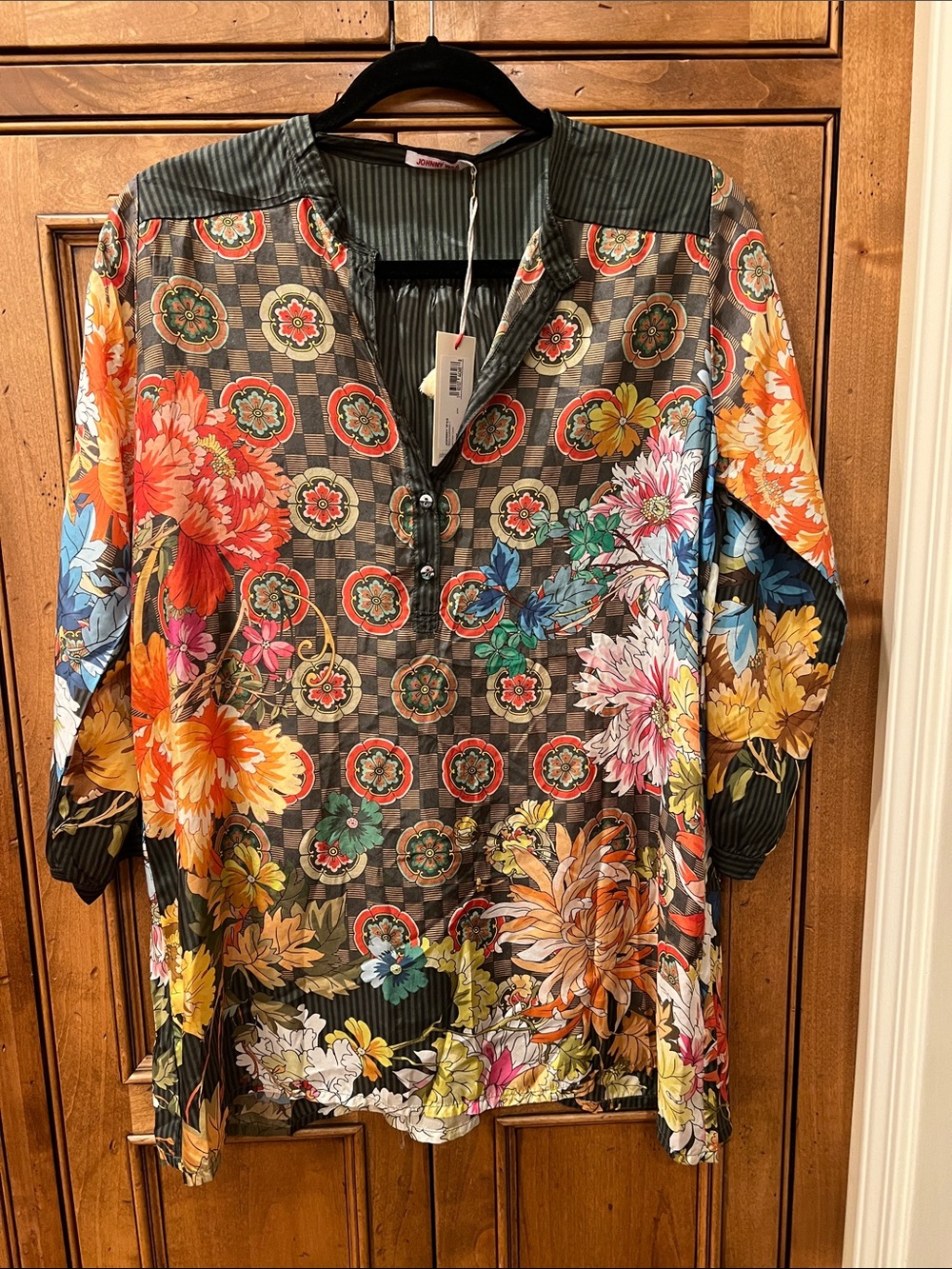 Johnny Was Multicolor Floral & Geometric Print Tunic